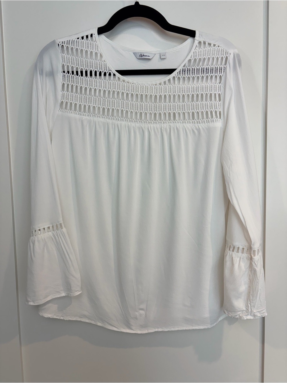 White Crochet Yoke Bell Sleeve Blouse Size Large